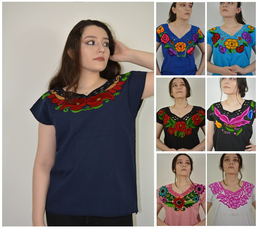 Guatemalan Floral Blouse Embroidered Huipil Hippie-boho Artisanal ...