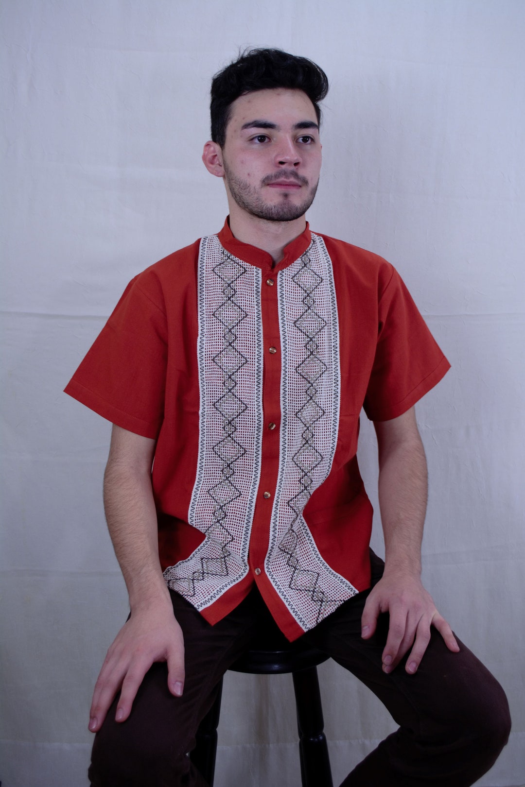 XL Mexican Shirt Guayabera Men's Traditional Shirt White Fiesta Wedding