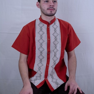 XL Mexican shirt Guayabera Men&#39;s Traditional shirt White Fiesta Wedding Men&#39;s Mexican shirt Summer shirt Button down shirt- XL Size