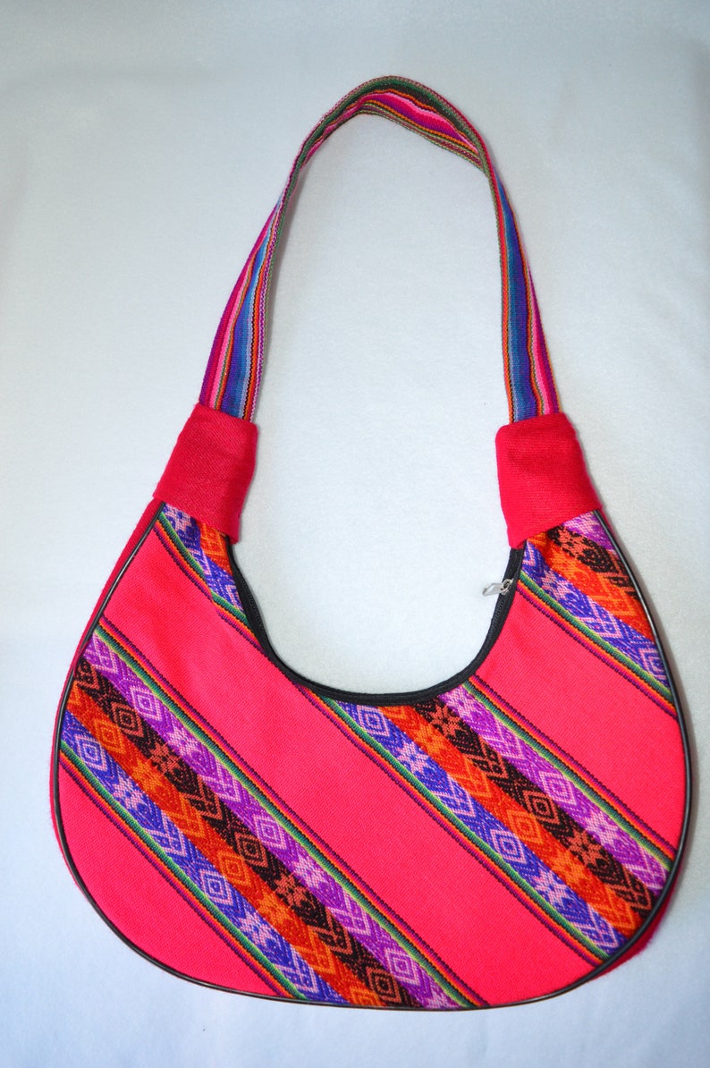 Hobo shoulder bag Multicolored Guatemalan handwoven shoulder bag Fabric handbag Pink handwoven purse Essential purse Small Mexican purse