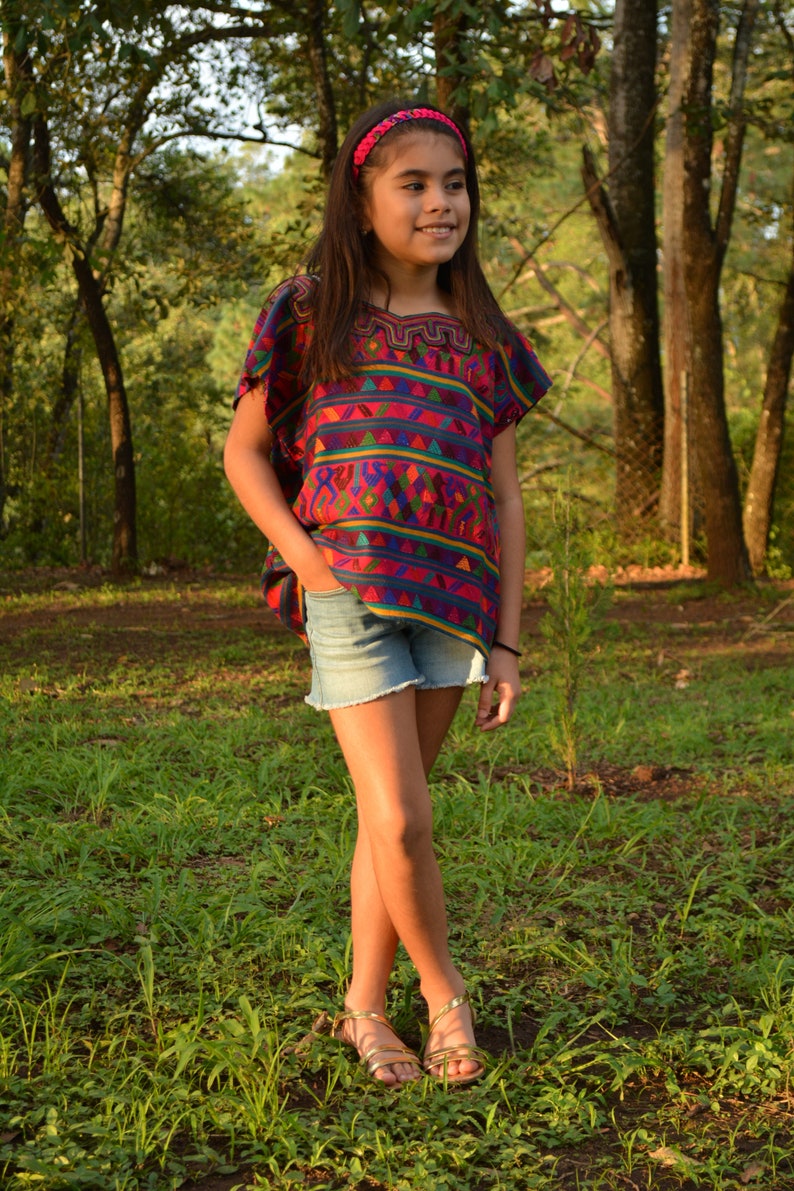 Boho girl huipil Bohemian outfit for kids girls Mayan blouse Guatemalan huipil Vintage Mayan boho Girls Top Boho chic blouse for girl