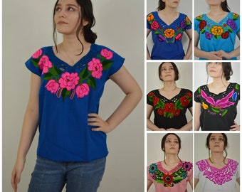 Guatemalan Floral Blouse Embroidered Huipil Hippie-Boho Artisanal Blouse Guatemalan Floral Top Colorful Top from Guatemala, Guatemalan top