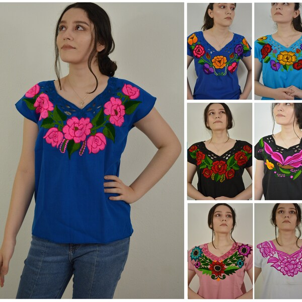 Guatemalan Floral Blouse Embroidered Huipil Hippie-Boho Artisanal Blouse Guatemalan Floral Top Colorful Top from Guatemala, Guatemalan top