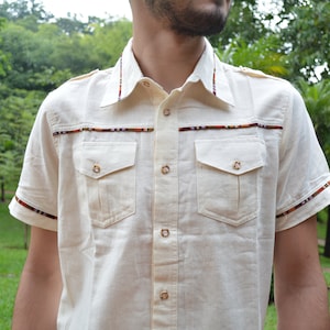 Short sleeve work-shirt Guatemalan shirt Cowboy shirt Men’s Summer T-Shirt Cotton shirt Work wear shirt Men&#39;s Button Down Shirt