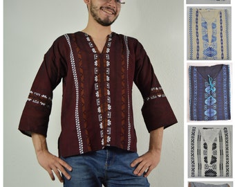 Guatemalan Tunic blouse Bohemian Hippie Shirt Embroidered top Handwoven Mayan Blouse  Festival Clothing 3/4 Sleeve shirt