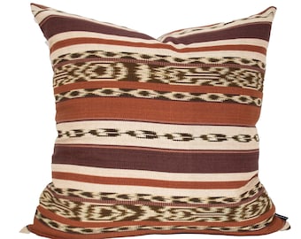 Terracotta Ikat Pillow Cover / Brown Guatemalan Handwoven Pillow Case