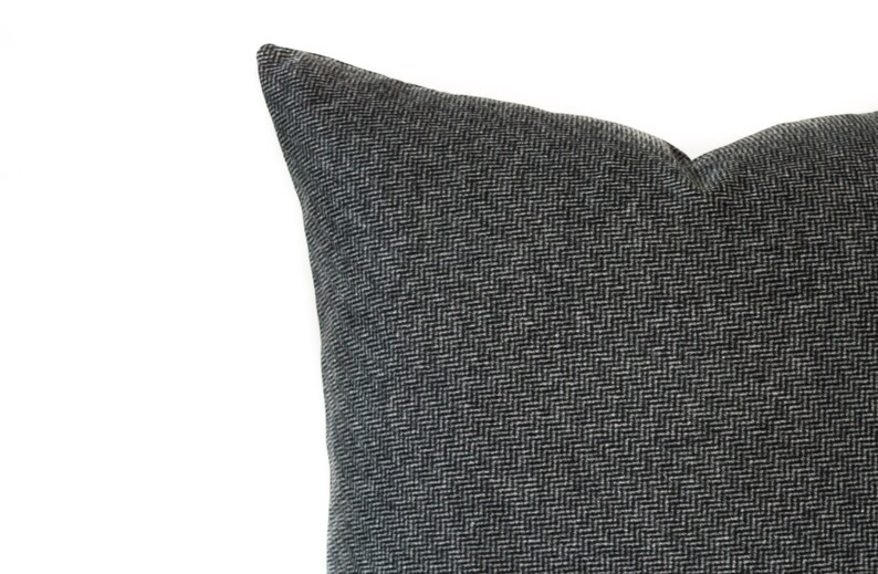 Herringbone Wool Pillow Cover / Charcoal Throw Pillow / Dark Etsy