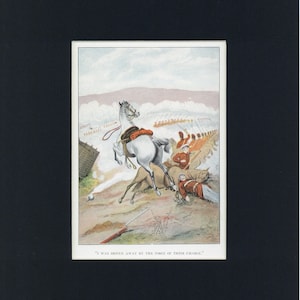c1920&#39;s Vintage Black Beauty Illustrated Print A Terrifying Battle