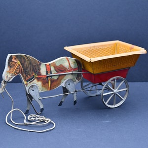 Antike Kinder Pferd und Wagen Zieh Spielzeug, c1900