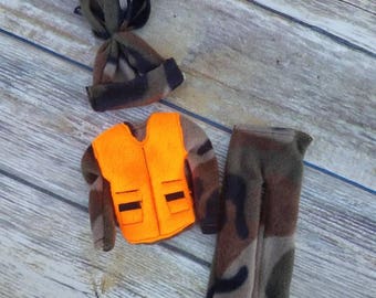 Camo hunting shirt for elf, camo hunting vest for Christmas elf, elf hunting outfit, elf hunting shirt and pants, elf hunting hat