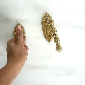 Sexy Antique Brass Door Handles (Pair) : Restored Vintage + Carved Hardware for Pulls, Hooks