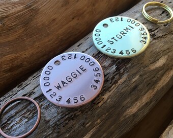 Hand Stamped Copper Pet ID Tag: Custom Dog and Cat Tag personalized personalised