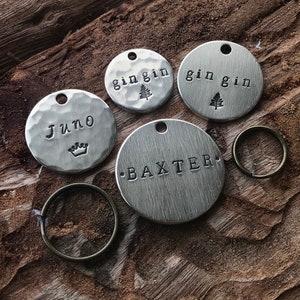 Hand Stamped Brass Pet ID Tag: 2mm thick Filled Custom Hammered or Smooth