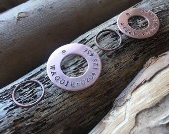 Hand Stamped Copper Pet Tag: Personalized Washer Design Dog Cat