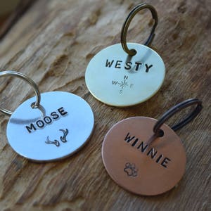 Hand Stamped Personalised Custom Brass Copper or Aluminium  Pet Tag - Dog Tag - Pet Tag- aluminum Design Stamp on Front & Mobile on Back