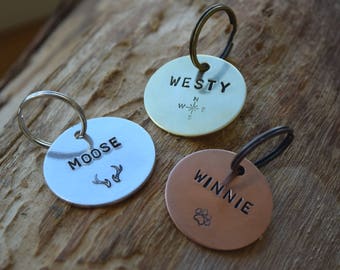 Hand Stamped Custom Pet ID Tag: Brass, Copper, or Aluminum dog cat personalized personalised