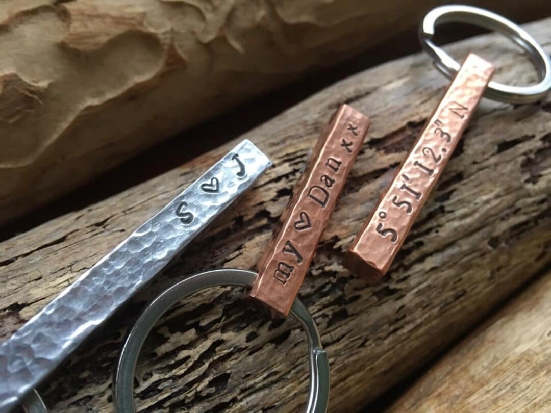 Hand Stamped Hammered Bar Key Ring: Personalized Copper or Aluminum ...