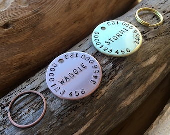Personalized Hand Stamped Pet ID Tag: Copper Brass Aluminium Custom Dog Cat