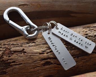 Custom KeyRing Personalised Hand Stamped Aluminium Key Ring Valentine Anniversery Co-ordinates Lovers Flat Design