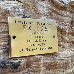 Hand Stamped Brass Name Plate: Custom Yacht Boat Sign, Pet Memorial Plaque