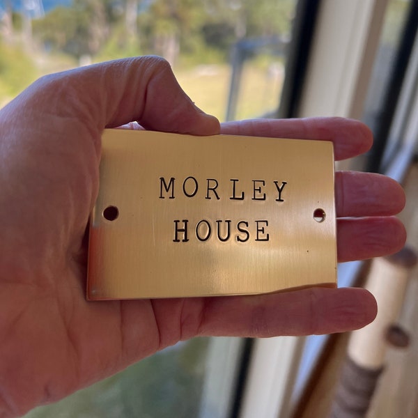 Hand Stamped Brass House Plaque: Personalized Door Sign Hand made