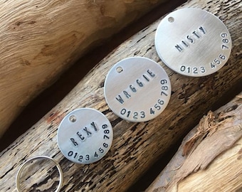 Hand Stamped Personalized Custom Aluminium Pet Tag - Dog Tag - Cat Tag Custom Tag - aluminum - Dog Hand Stamped Tag UPPERCASE LOLLIPOP FONT