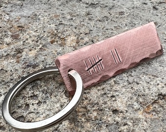 Hand Stamped Copper Tally Mark Keyring: Custom Hammered Edge personalised