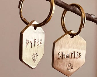 2mm thick Hand Stamped Hexagon Brass Pet ID Tag: Custom Dog Cat Tag Unfilled