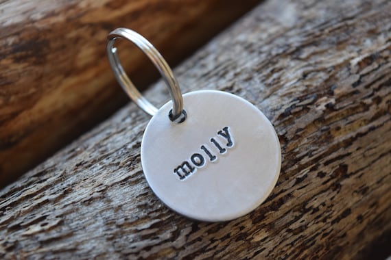Hand Stamped Aluminum Pet ID Tag: Custom Cat & Dog Tag personalised personalized