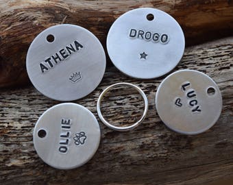 Hand Stamped Personalised Custom Aluminium  Pet Tag - Dog Tag - Pet Tag- aluminum Design Stamp on Front & Mobile on Back
