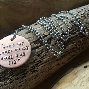 Hand Stamped Copper, Brass or Aluminium  and stainless steel necklace with personalised wording