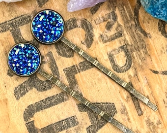 Lapis Druzy Bobby Pins