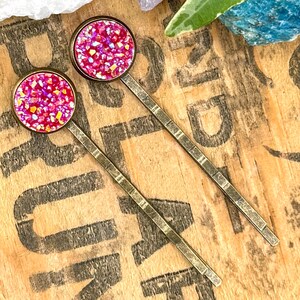 Red Druzy Bobby Pins