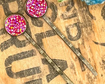 Red Druzy Bobby Pins