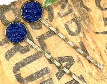 Sapphire Druzy Bobby Pins