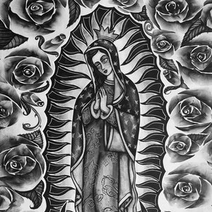 Our Lady of Guadalupe Black and White//virgin Mary//retablo - Etsy