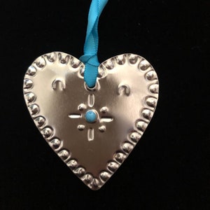 Tin Heart Ornament with Turquoise