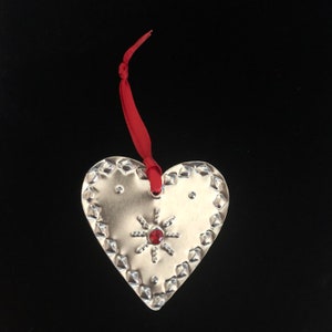 Tin Heart with Red Crystal