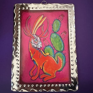 5”x 7” Hand punched tin wall hanging with Jackalope