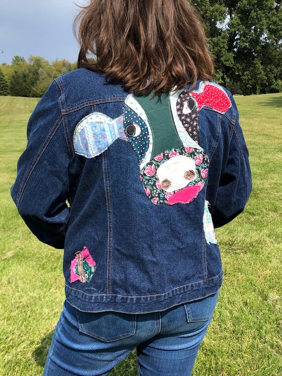 Ladies Refashioned Jean Jacket. Cow 