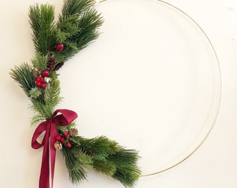 19” Farmhouse Christmas Wreath, Modern Christmas Wreath , Hoop Wreath for Christmas, Minimalist Holiday Wreath - Farmhouse