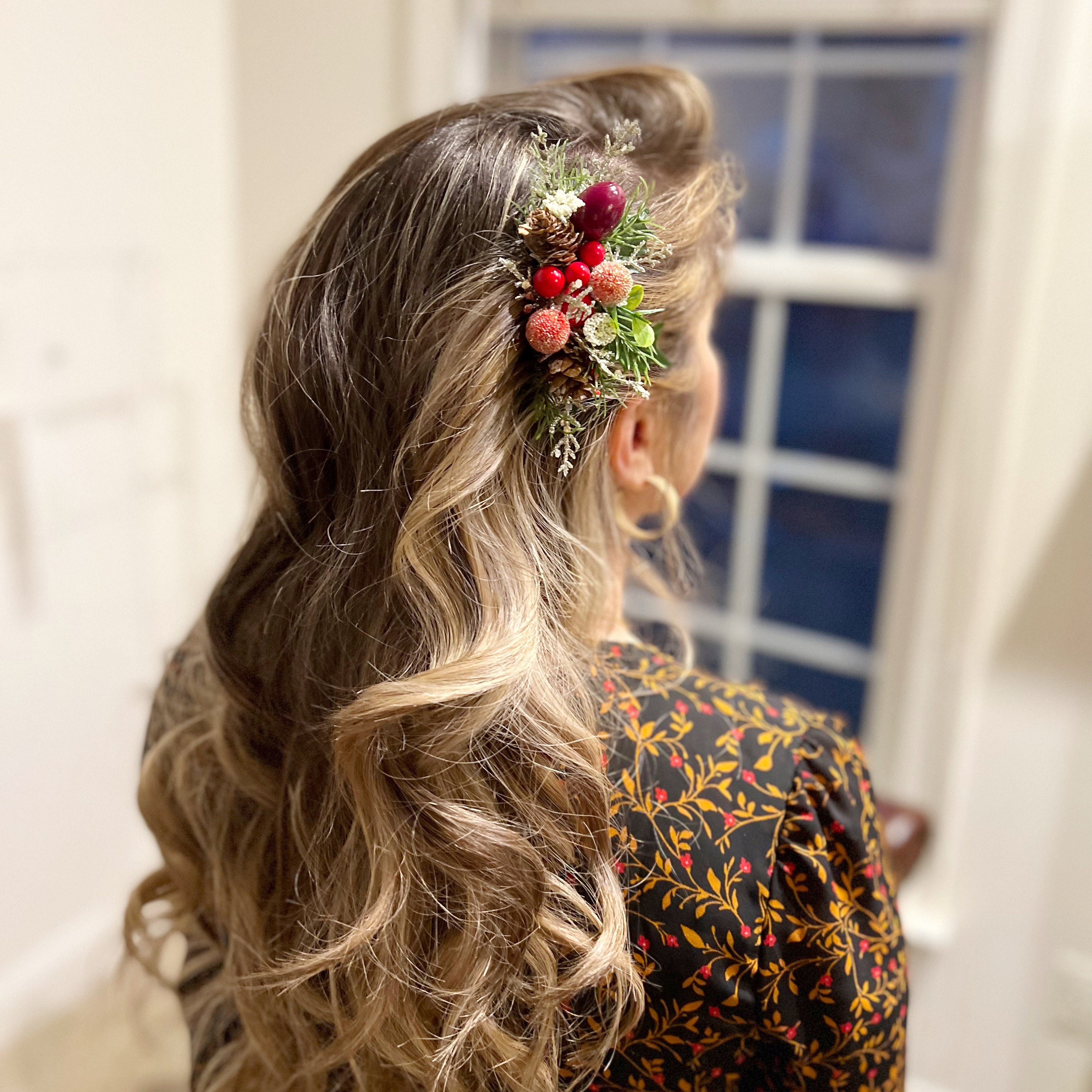 Christmas Floral Hair Comb Christmas Hair Clip Bridal - Etsy