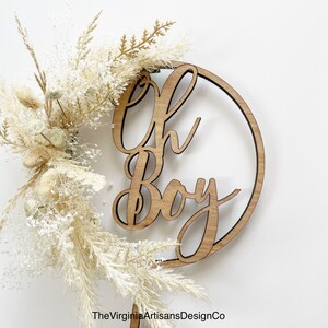 Oh Boy Hoop Dried Flowers Cake Topper - Dried Flowers Cake Topper. Boho Baby Shower Cake Topper. Boho Cake Topper