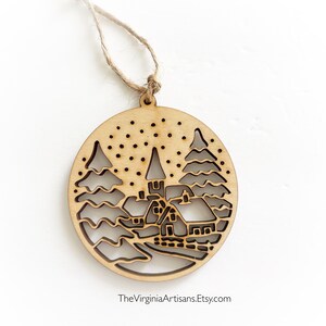 Christmas Winter Village Ornaments - Miscellaneous Christmas Ornaments - Natural Raw Wood - Christmas Tag