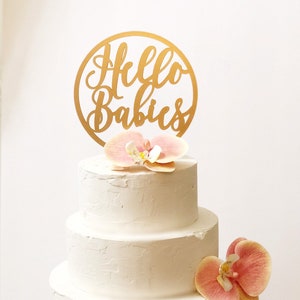 Hello Babies Hoop Cake Topper - Twins Baby Shower- Twins Cake Topper - Hello Babies Baby Shower