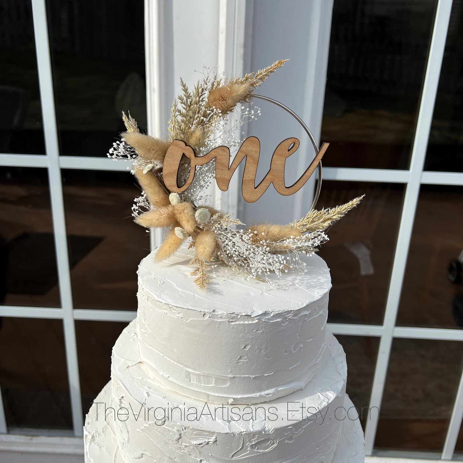 Hoop Dried Flowers Cake Topper With Number Floral Cake Etsy