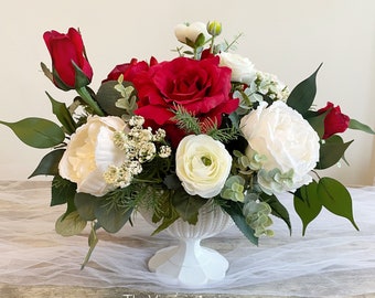 Red Roses  Floral Arrangement, Home Decor, Red Roses Centerpiece, Wedding Centerpiece