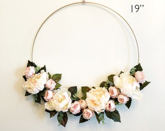 19" Nursery Floral Hoop Wreath - Cream and Dusty Rose. Girl Birthday Decor