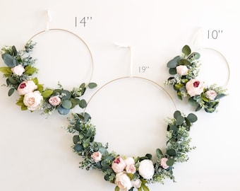 Set of 3 - Nursery Floral Hoop Wreaths, 19" , 14", and 10" , Floral Wreaths For Nursery, Backdrop Floral Wreaths , Virtual Baby Shower Decor