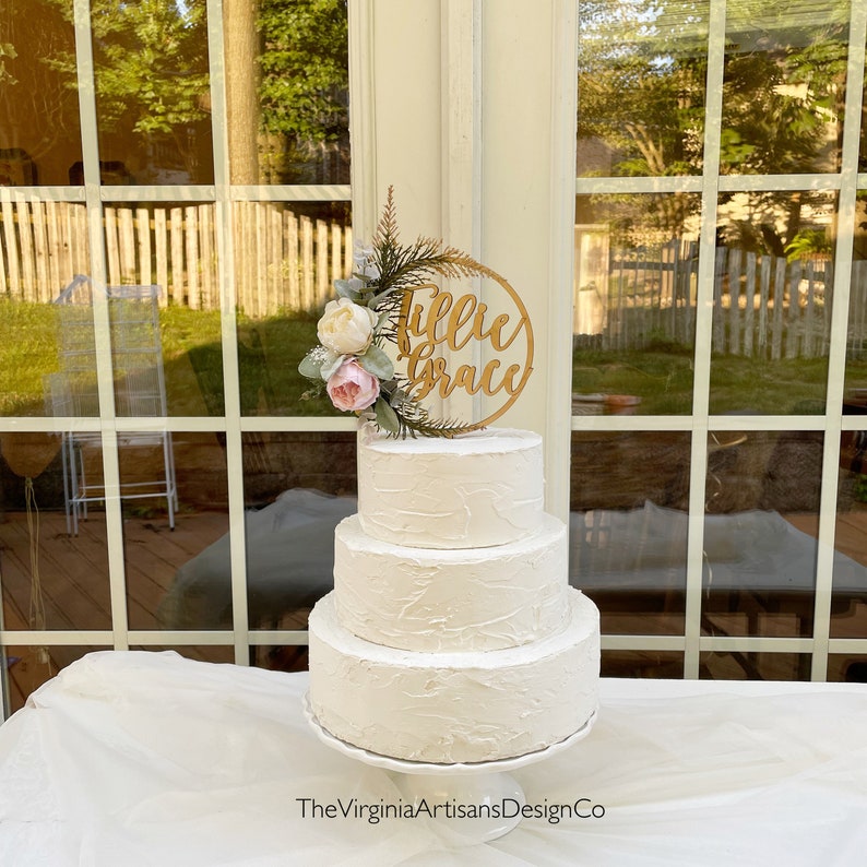 Personalized With Flowers Cake Topper Blush/cream Dried Etsy